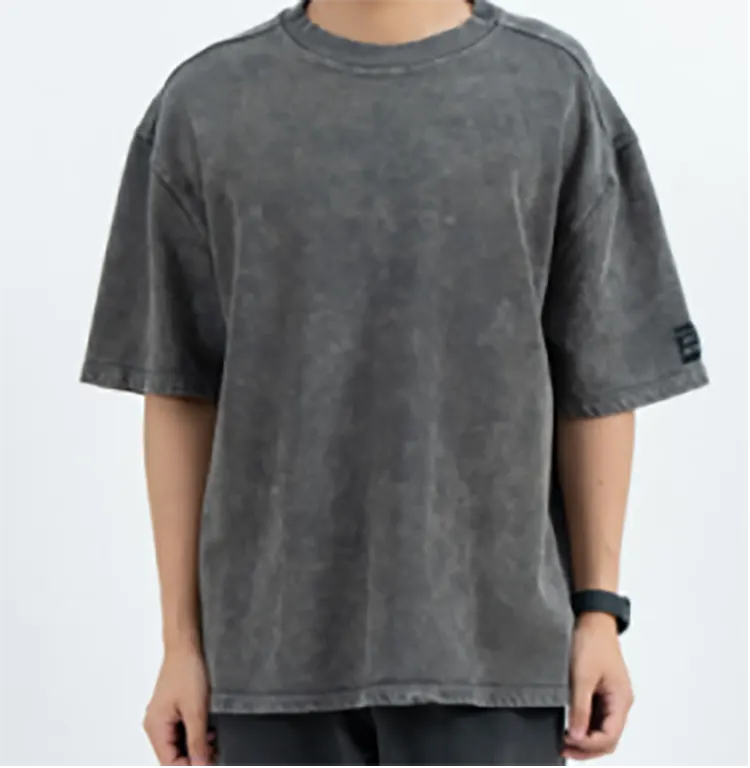 Charcoal Oversized T-Shirt with Mottled Faded Effect and Sleeve Label