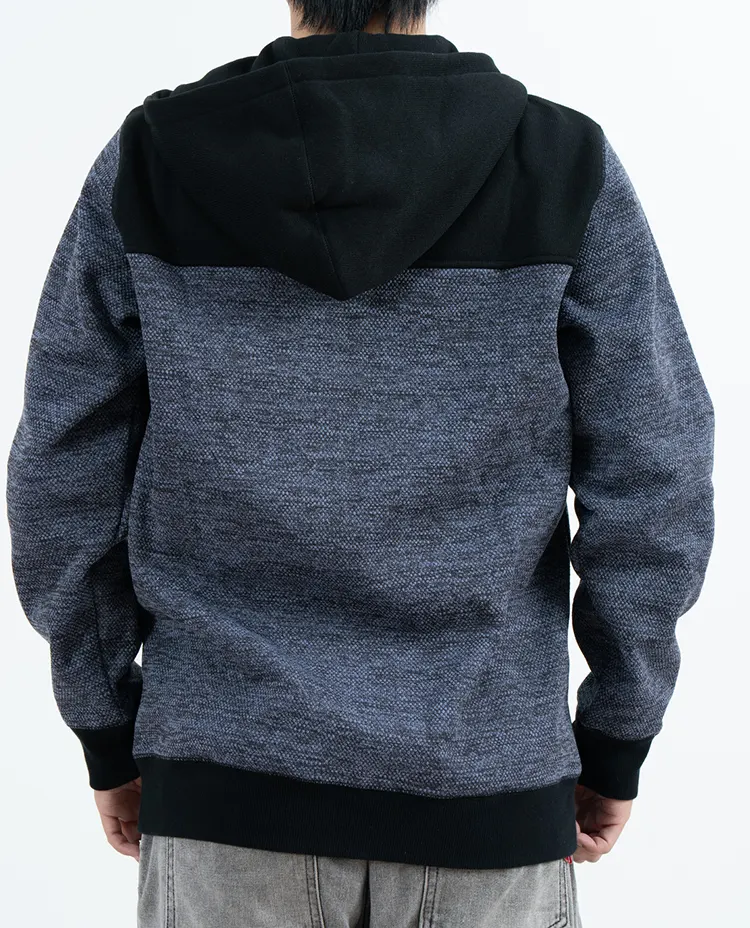 Blue-Grey Zip-Up Hoodie with Black Shoulder Panels