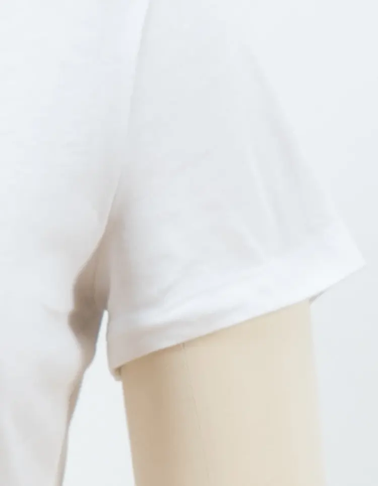 White V-Neck T-Shirt with Bead-Trim Neckline