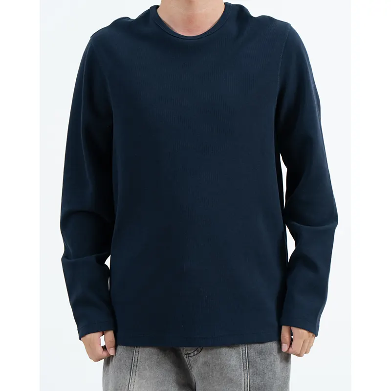 Camiseta de manga comprida texturizada azul marinho com ajuste relaxado