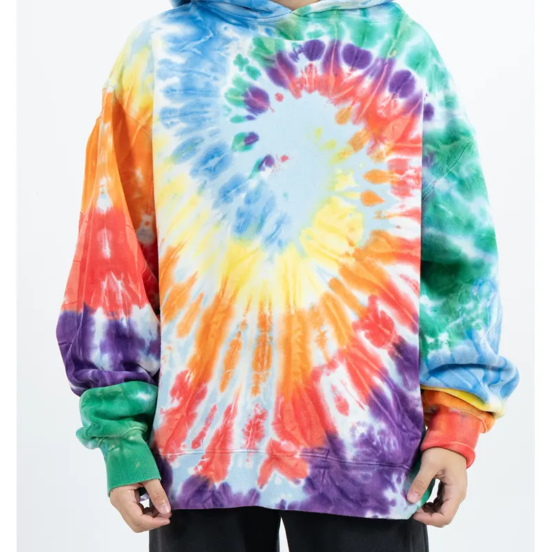 Pulôver grande com capuz e efeito tie-dye espiral multicolorido