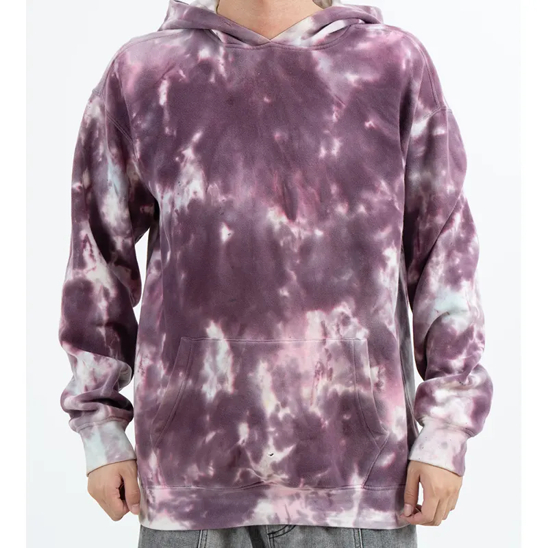 Pulôver roxo com capuz e padrão de nuvem com bolso canguru