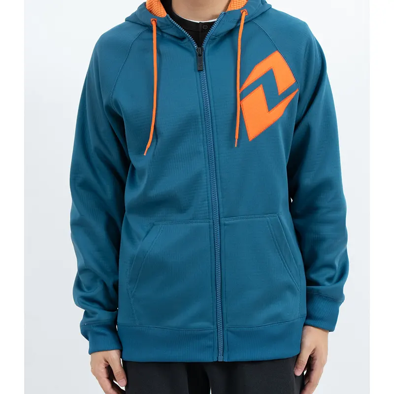 Moletom com capuz Teal Raglan com zíper e estampa laranja no peito e cordão